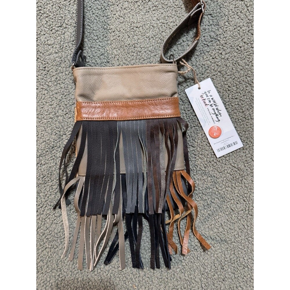 Gemini Mermaids Genuine Leather Patchwork Crossbody Purse With Fringe NWT